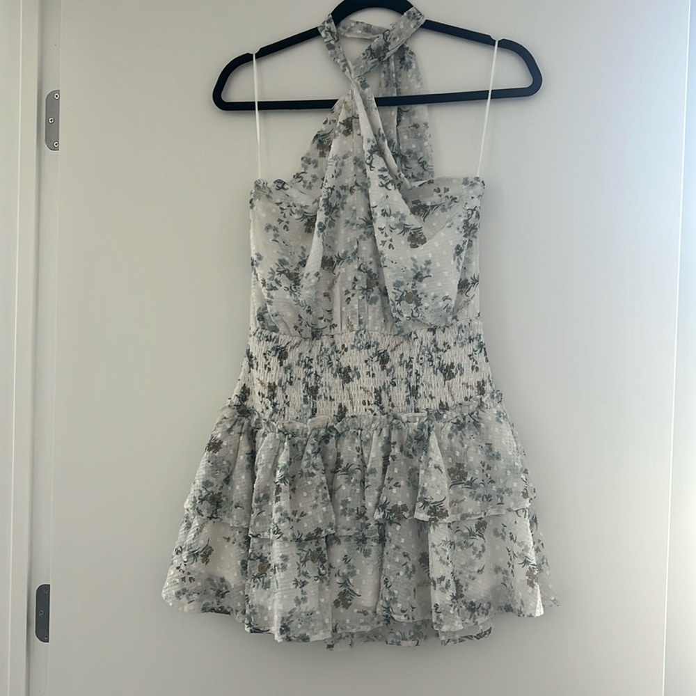 Blue Floral Swiss Dot Dress